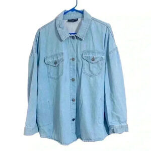Lane Bryant Womens  Denim Shirt Shacket Jacket Size 16 Blue Casual Button-Down